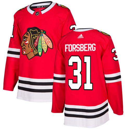 Adidas Blackhawks #31 Anton Forsberg Red Home Authentic Stitched NHL Jersey